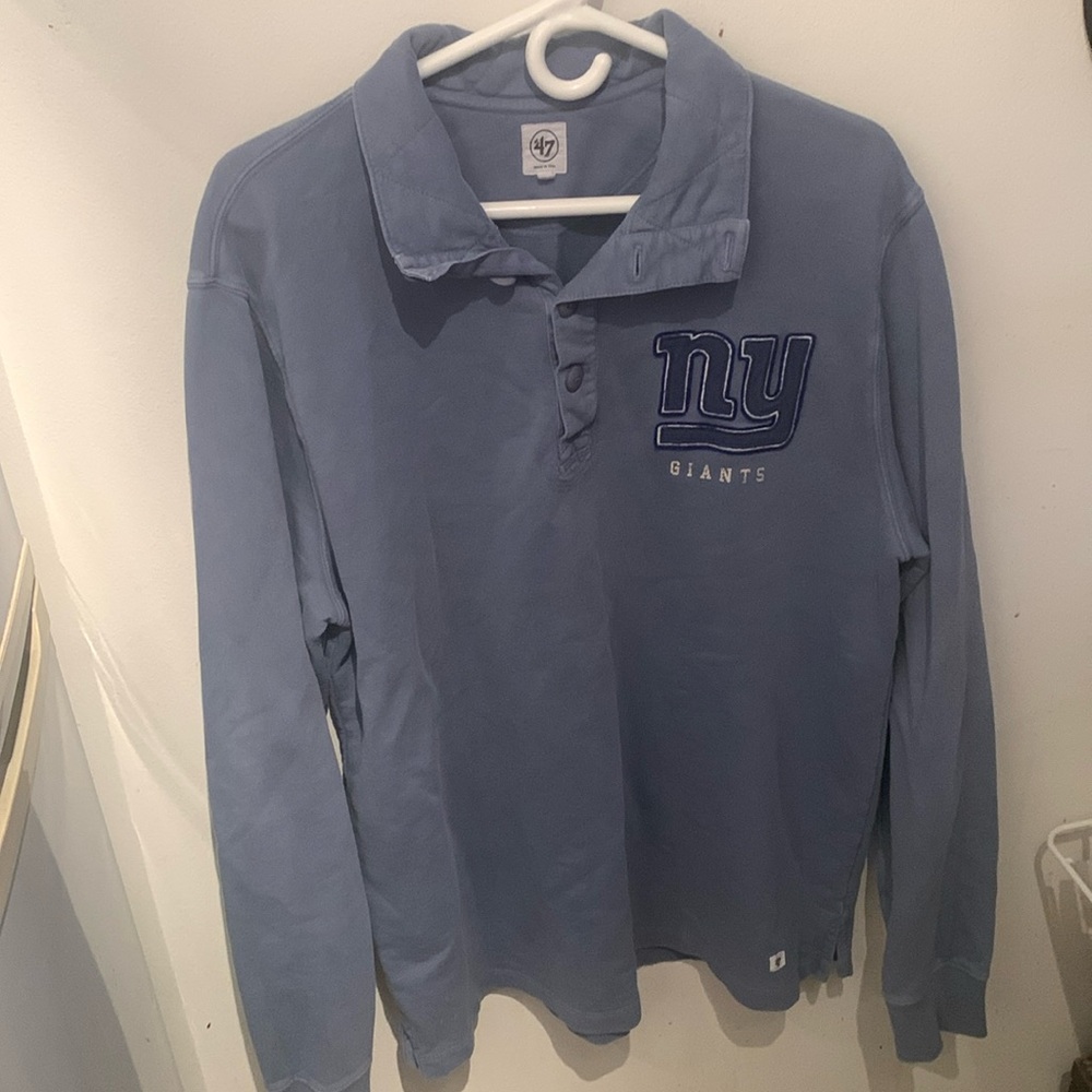 Fantastic Light Blue NY Giants Peruvian Cotton Long Sleeve Quarter Button Shirt